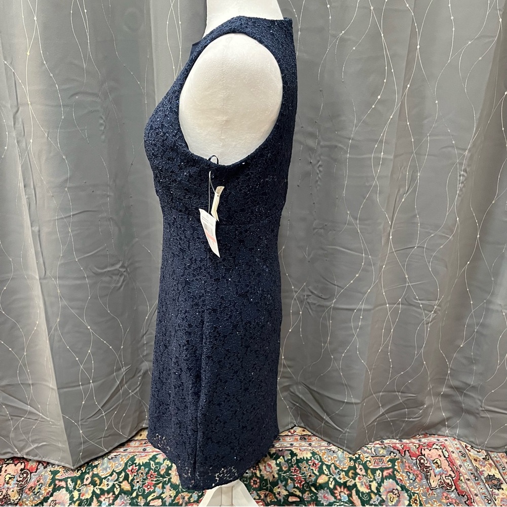 Nightway Dark Blue Sequin Dress 34” Illusion Net Neckline Lined Formal Wedding - Picture 7 of 14
